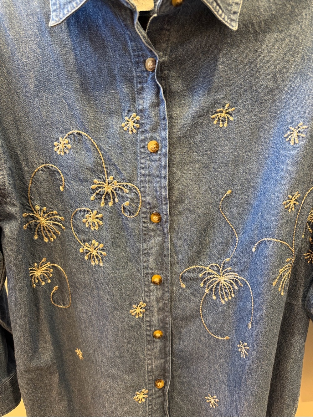 VINTAGE PAUL HARRIS DENIM Embroidered Fireworks Button-Up Shirt - Picture 2 of 5